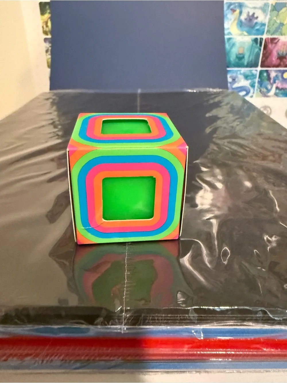Neon Multi-Color Cube Toy with Bright Green Center